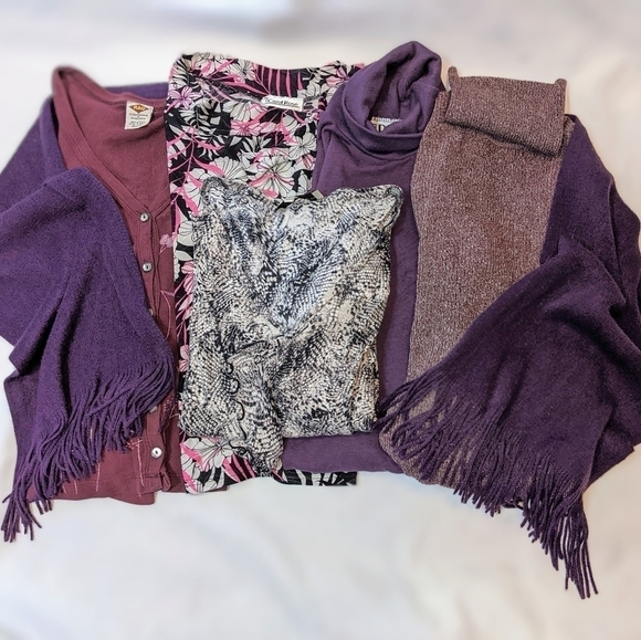 5 Piece Bundle of Purple Tops and Fringe Scarf Vintage Mix - Picture 2 of 15